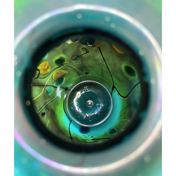 Rick Hunter ? Studio Art Glass 6 Inch Vase Abstract Design Iridescent Dated 2012 - Picture 7 of 16